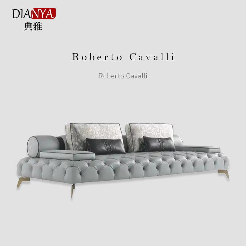 意大利RobertoCavalli真皮沙发轻奢别墅大平层客厅罗伯特拉扣沙发