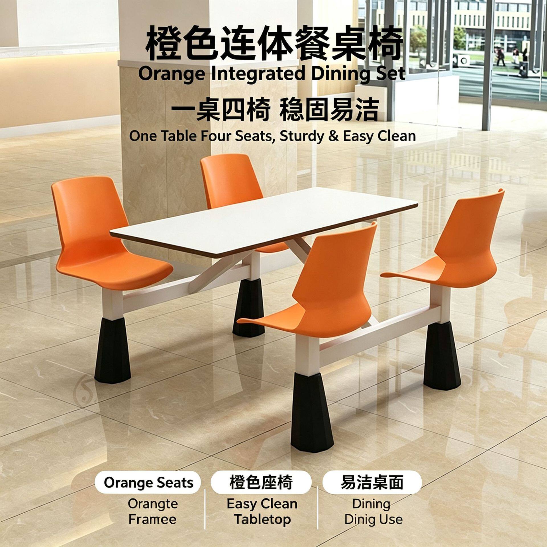 桌椅组合快餐厅员工厂餐饮店四人位餐馆学生商用学校连体食堂餐桌