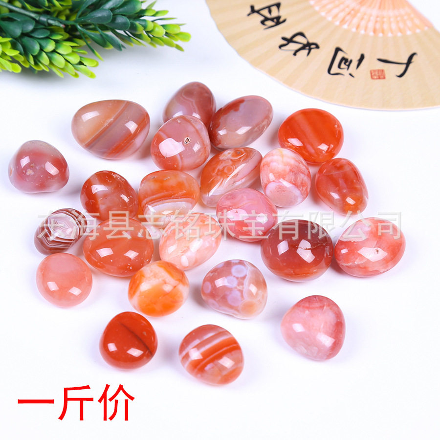 天然红玉髓滚石装饰摆件carnelian玛瑙鱼缸盆栽造景石儿童淘矿石