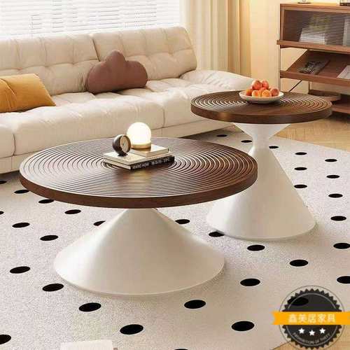 圆形茶几客厅家用2025新款极简中古风碳素钢小茶几现代简约小户型