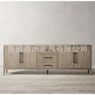 美式乡村实木电视柜法式民宿客厅储物柜视听柜仿古做旧收纳低柜