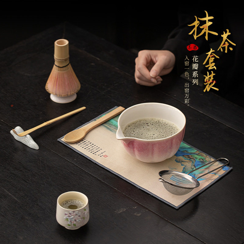 花瓣陶瓷抹茶八件套仿宋点茶工具茶百戏抹茶碗茶筅立滤网茶拨茶刷
