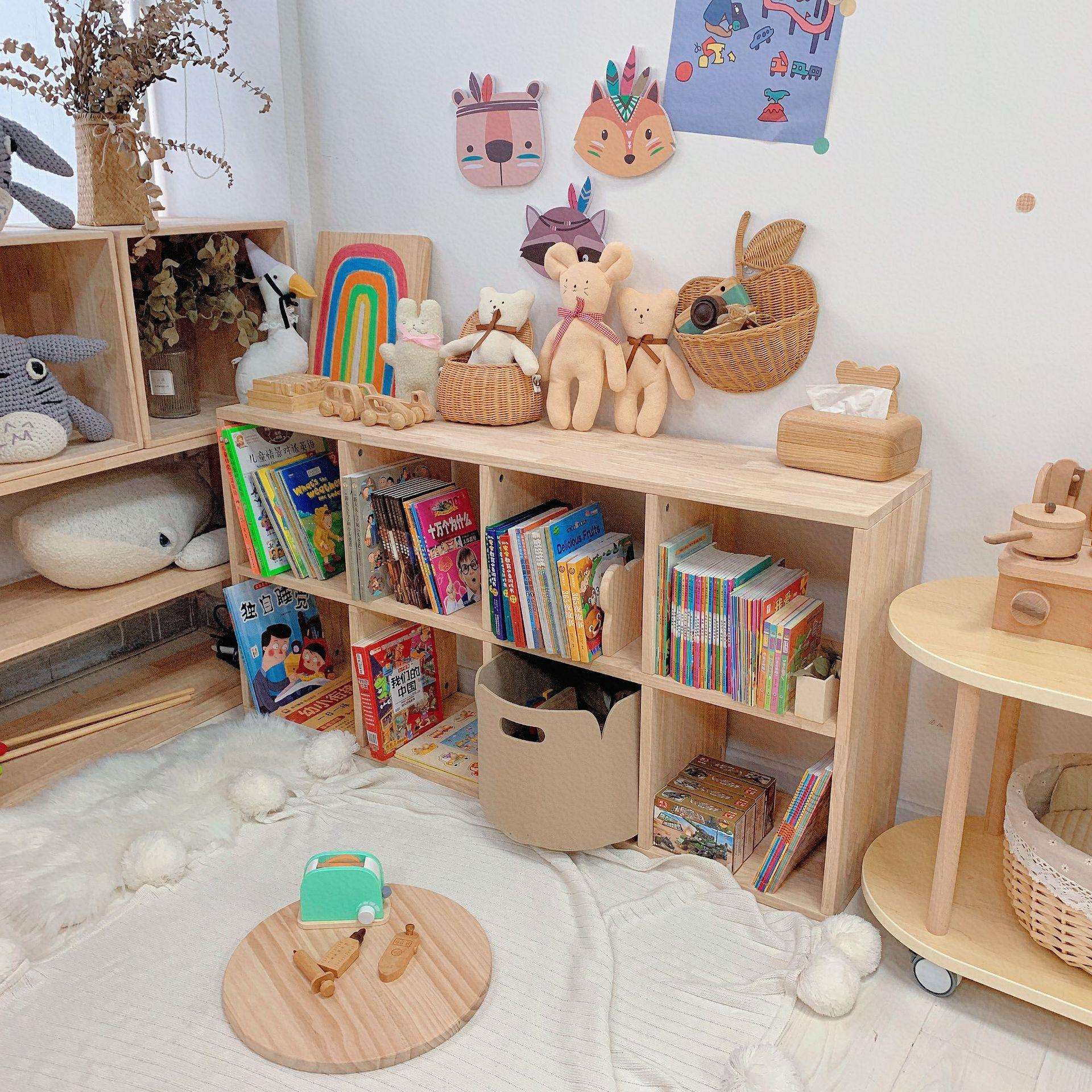 木质小格子儿童书架绘本架家用书房儿童房自由可组合幼儿园角柜区