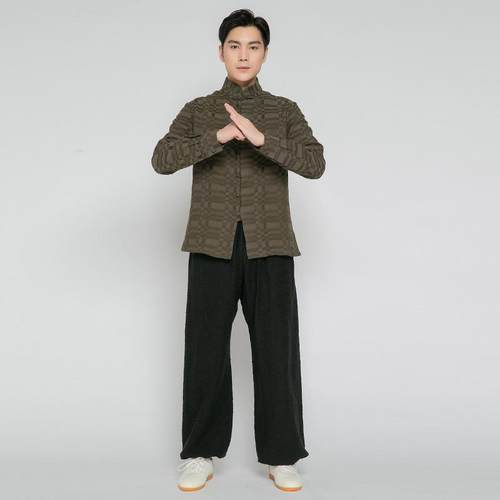 武农太极服春秋新款男士练功服中国风提花麻武术服民国休闲男装