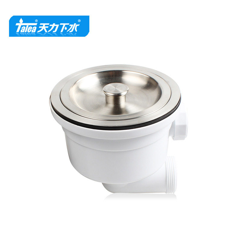 天力厨房水槽140mm后置提篮式下水器可带溢水1.5寸螺牙XL337