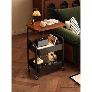 可移动茶边几中古风小推车带桌板置物收纳架客厅沙发侧边柜床边桌