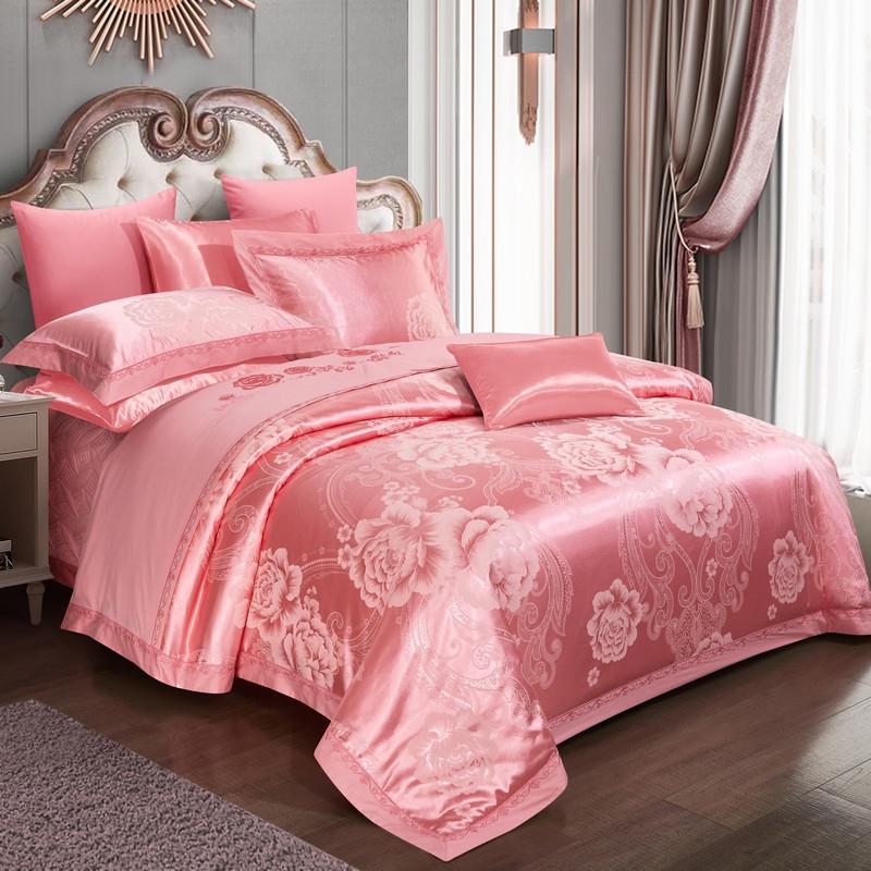 欧式轻奢贡缎提花全棉夹棉绗缝床盖四件套家用四季通用结婚庆床品