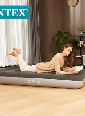 INTEX64107绿色单人植绒线拉空气床气垫床加厚充气床野营床
