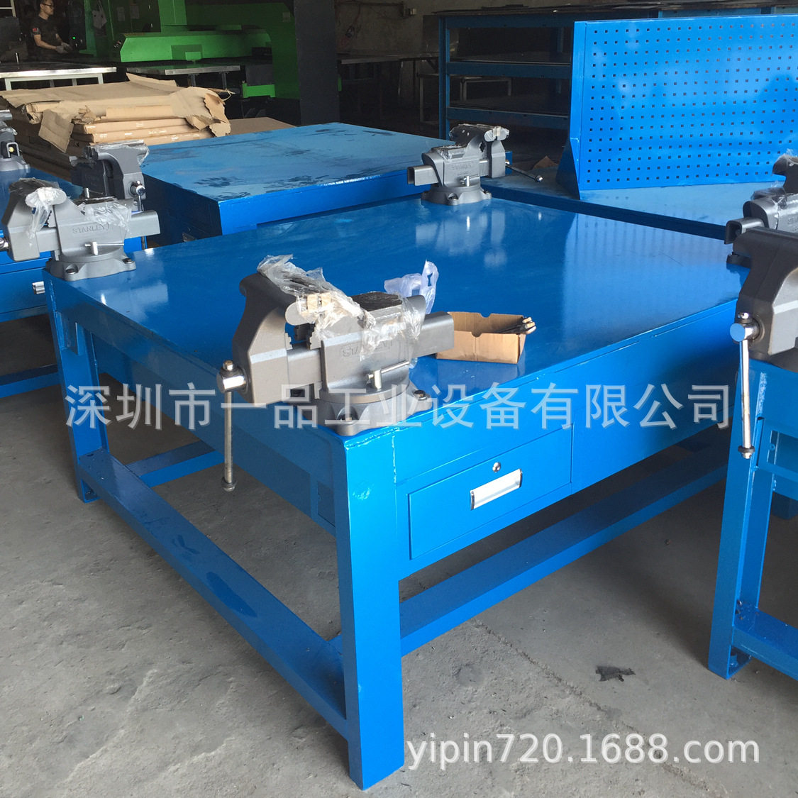 重型铁板钳工工作台带虎钳抽屉式模具维修工作台钳工工作台1米2米