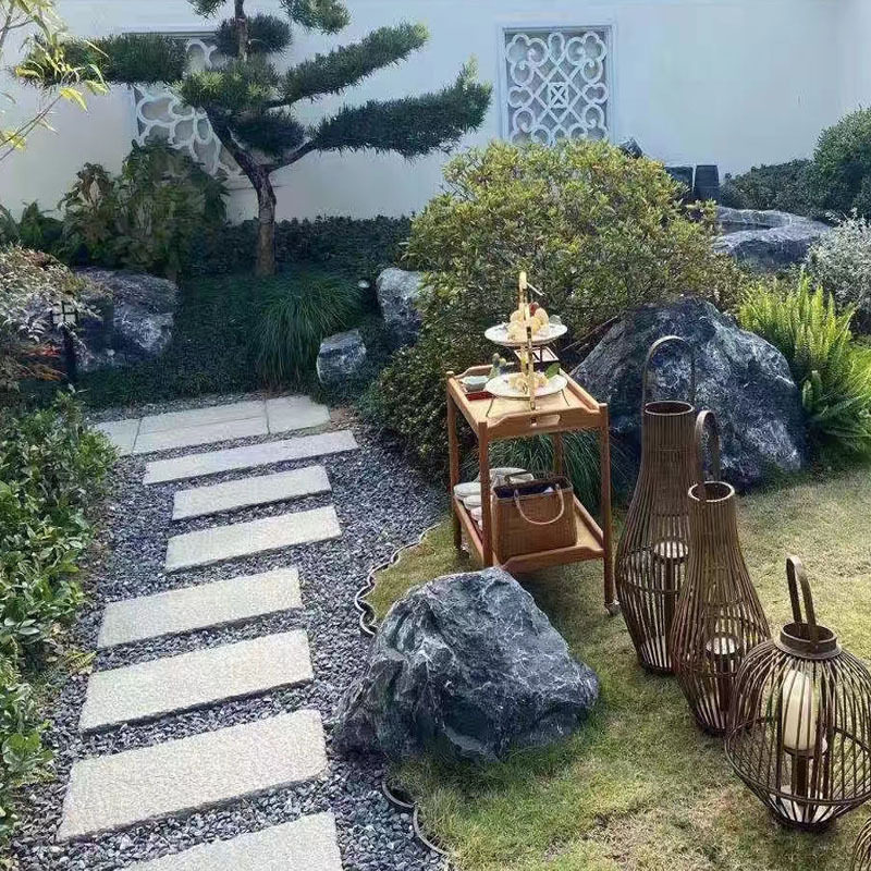 天然黑山石枯山水造景石庭院绿地草坪景观石黑山石摆件假山石头