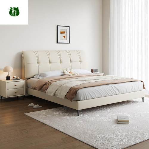 双人床现代主卧大床1米8双人真皮床带储物软包实木2米x2米2大床