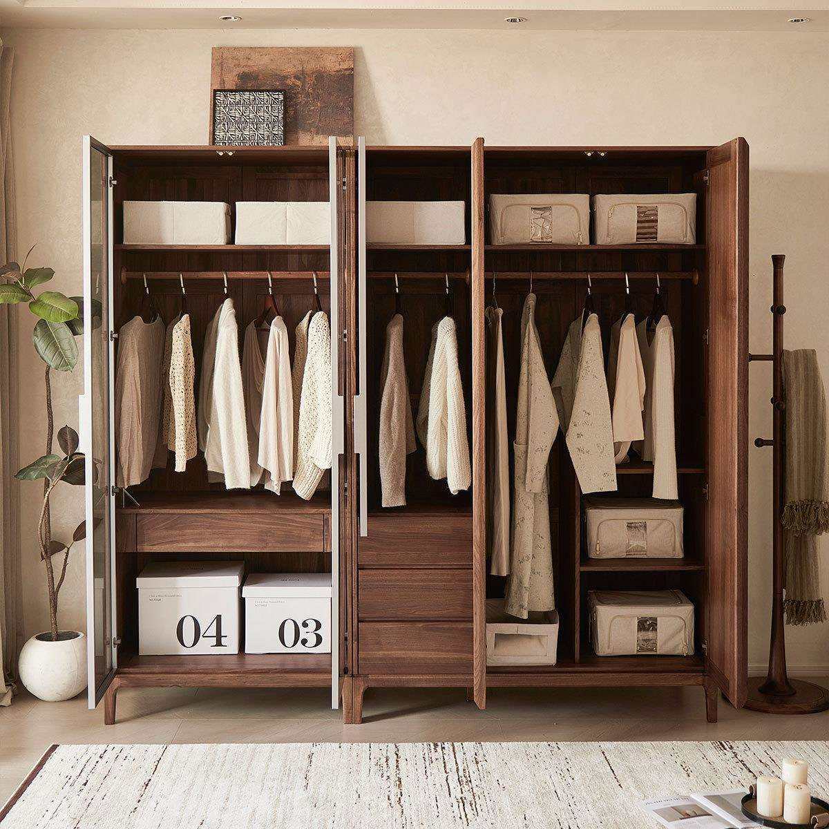 黑胡桃木衣柜现代简约全北美开门伯原木实木衣柜衣橱纯克威尔平对