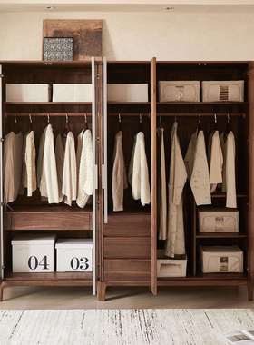 黑胡桃木衣柜现代简约全北美开门伯原木实木衣柜衣橱纯克威尔平对