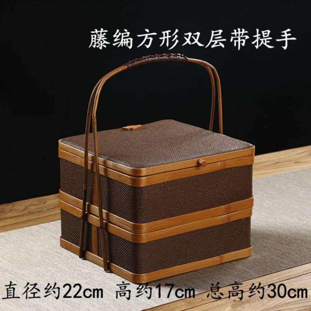 藤编收纳盒家用多层圆形复古餐食盒提篮便携茶具收纳纯手工竹编,电子元器件市场,其它元器件,淘宝优惠券,粉丝福利购,淘宝优惠卷