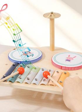 儿童木质蒙氏早教多功能音乐桌益智八音敲琴音乐台架子鼓宝宝玩具