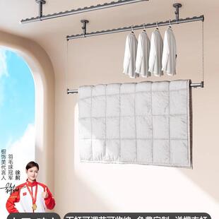 家用铝合金上下双层可伸缩升降阳台晾衣杆固定式晾衣架悬挂晒衣杆