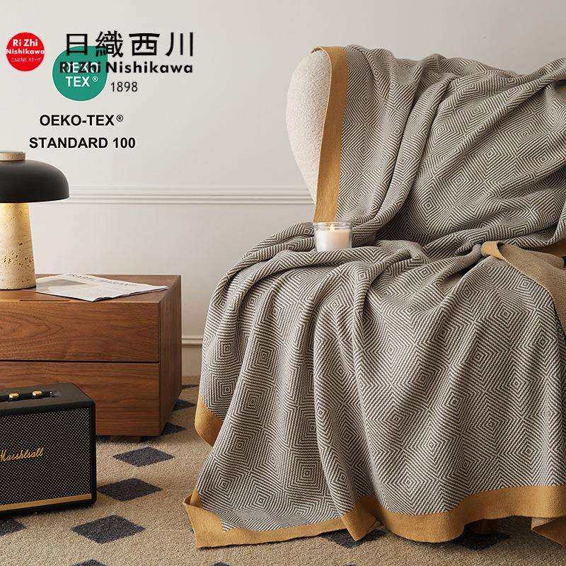 轻奢和风全棉毛毯午睡沙发毯盖毯床尾巾纯棉办公室头等舱航空毯子