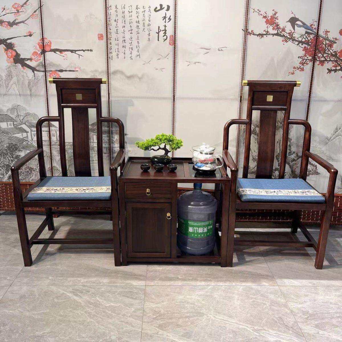 轻奢椅子三件套豪华黑檀围椅实木椅子圈椅三件套乌金茶几卧室