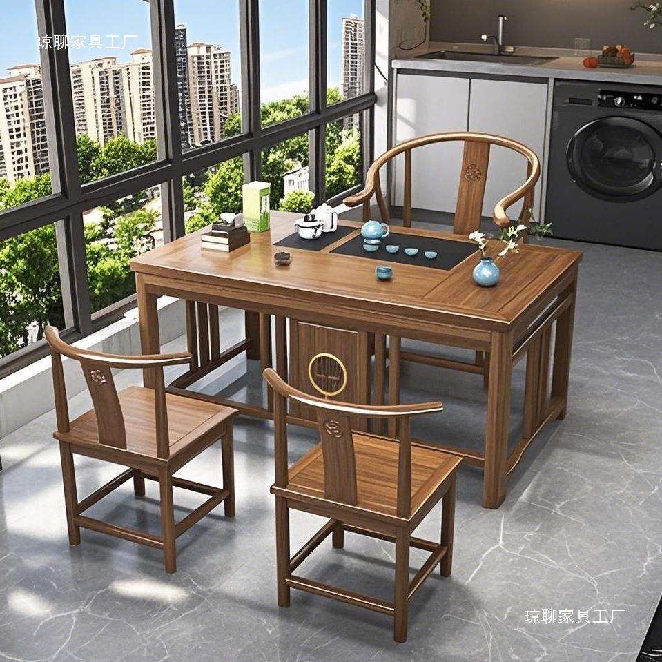 新中式茶桌椅组合实木小茶桌茶台小户型办公室阳台茶桌一体一整套