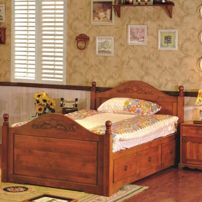 塞尔玛 原木2人美式乡村拼板美西红枫纯实木床1200高箱三抽床直销