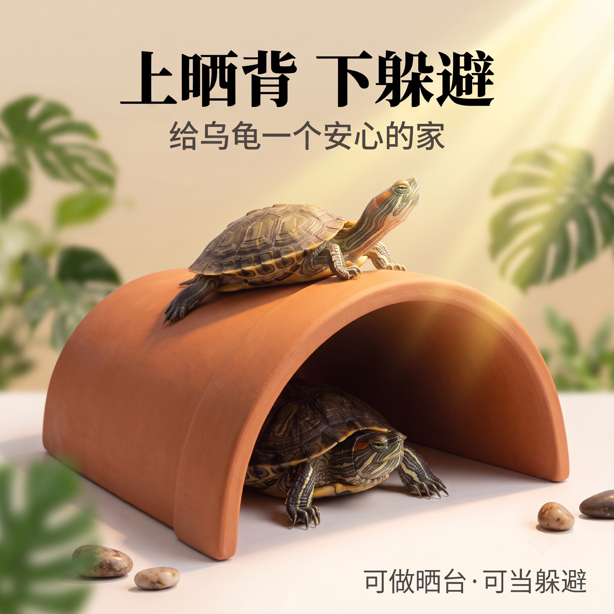 乌龟躲避屋龟龟躲避洞晒台六角恐龙守宫专用爬台瓦片水草陶瓷沉木