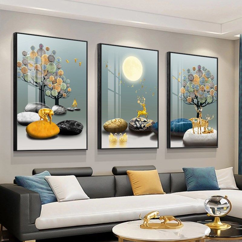 客厅装饰画现代简约沙发背景墙挂画三联画2023新款壁画餐厅卧室画,家居饰品,现代装饰画,淘宝优惠券,粉丝福利购,淘宝优惠卷