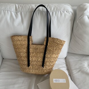 玉米皮单肩草包编织包海边度假沙滩包女包 新款 法式 大容量草编包