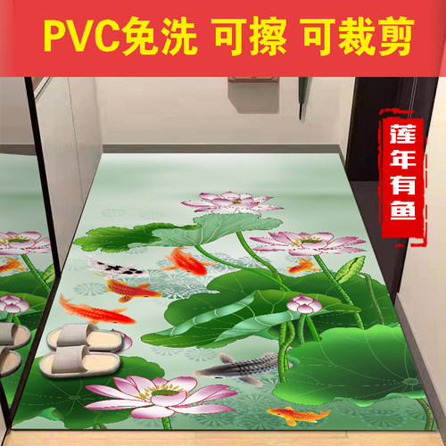 PVC皮革免洗可擦地垫入户门玄关门口脚垫防油厨房可裁剪亮面地毯