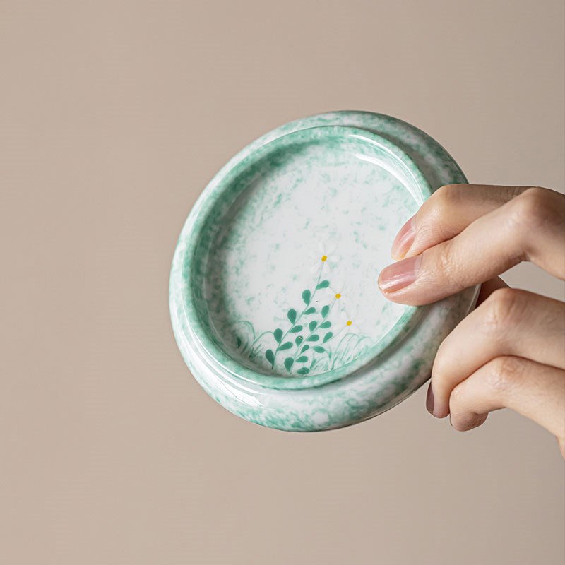 纯手绘芦苇陶瓷釉下彩中式盖置盖托杯垫茶壶壶承功夫茶道配件零配