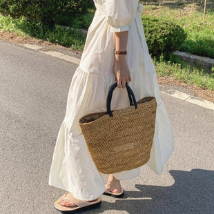 大容量手提编织包海边沙滩草编包度假法式 小众草包菜篮子 复古新款