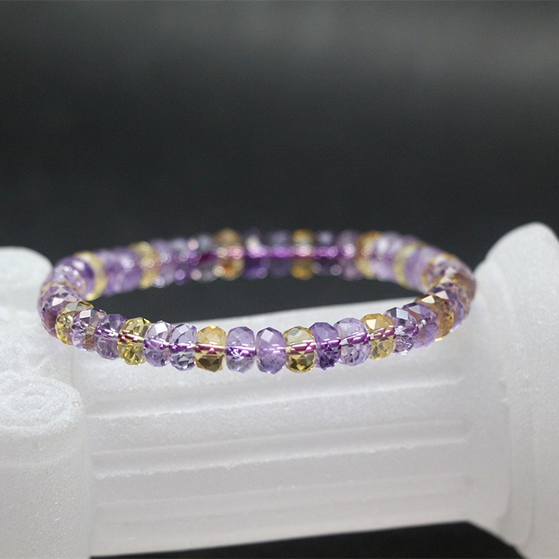 天然水晶手链 紫黄晶手链 硬切面 碟珠 紫 黄水晶手链 7A