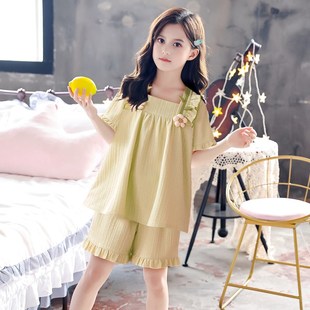 薄款 女童洋派纯棉夏季 舒适透气睡衣家居服可外穿 套装 2025b新款