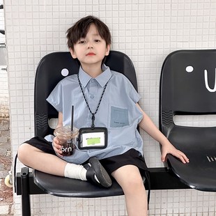 短袖 宝宝背心韩版 夏季 儿童纯棉衬衣帅气无袖 上 2024s新款 男童衬衫