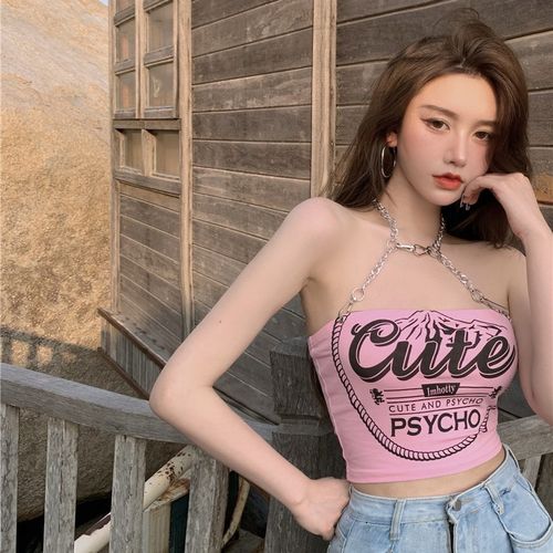 吊带背心女内搭设计感小众外w穿裹胸上衣短款秋季露肩粉色抹胸女