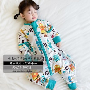 单层纯棉睡衣儿童连体衣 男童空调服可拆袖 小孩分腿睡袋夏j季 薄款