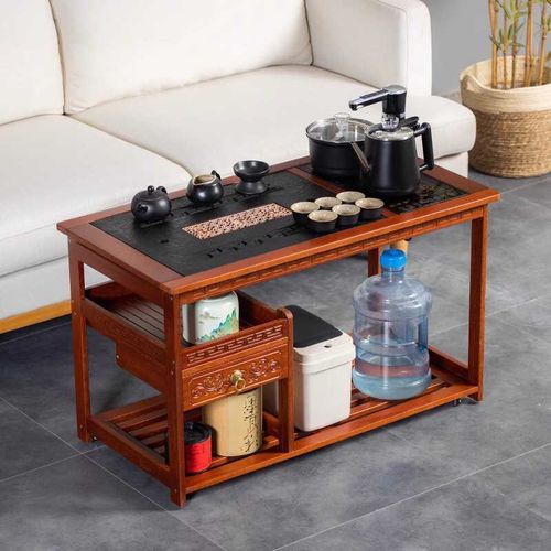 移动小茶桌家用茶台红檀木茶x车烧水壶一体茶水柜带轮边几功夫茶