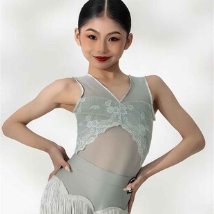 套装 练功服舞衣灰色高级无袖 专业演出 女童拉丁舞服20n25新款 夏季