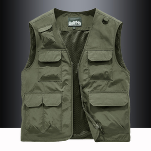 钓鱼马甲男多口袋工装 马夹速干战术背心宽I松无领坎肩外套定制log