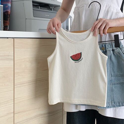 2025新款夏季儿童纯棉无袖T恤衫男女童K洋气时髦百搭吊带背心上衣