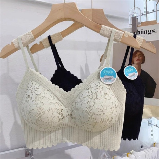 无痕乳胶垫聚f拢内衣背心式 文胸无钢圈胸罩蕾丝美背吊带背心打底