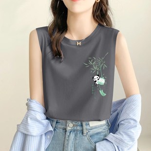 t恤上衣 纯棉宽松无袖 日韩复古小背心外穿2025年新款 吊带内搭J夏季