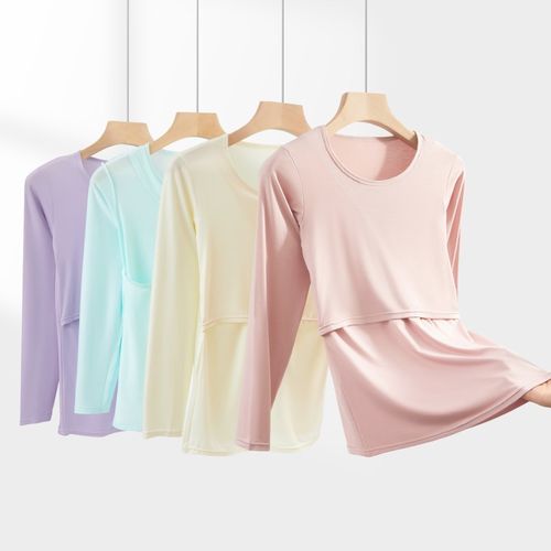 哺乳秋衣春夏季孕妇秋衣产后喂奶衣E薄款月子服打底上衣家居服睡