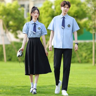 合唱演出服校服套 衬衫 夏季 班服初c中高中小学生毕业照学院风短袖