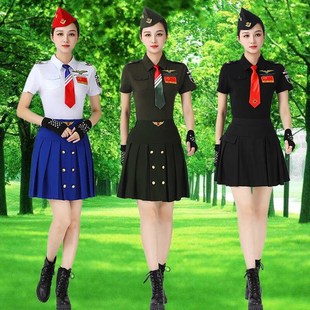 广场舞蹈t恤上衣演P出服军绿百褶半身裙 新款 高端水兵舞服装 女套装