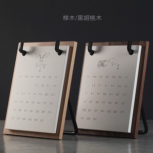 2021年台历j内页文艺复古木质日历欧工业风创意简约桌面台历摆件