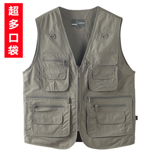 户外坎肩中老年男士 休闲钓鱼马 春秋多口袋摄影马夹宽松背P心大码