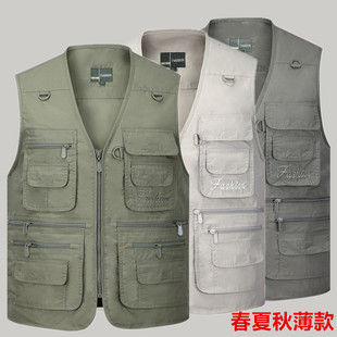 钓鱼摄影休闲马 坎肩背心爸爸装 春夏秋马甲男户外大码 多口袋薄y款