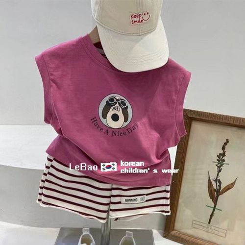 儿童套装男女童夏季m2024新款薄款背心短袖女宝宝运动短裤两件套