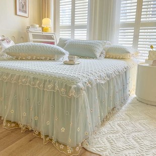 床裙款 冰丝席家用高端公主风空调席 乳胶凉席三件套可机u水洗夏季