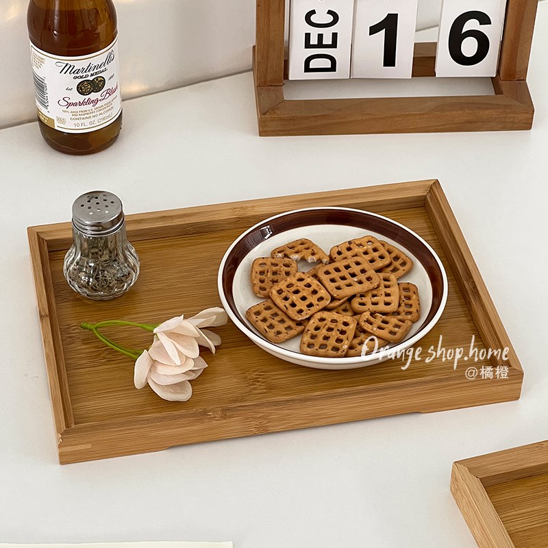 in风复古蛋糕托盘木质家用水果茶水盘餐盘咖啡厅方形点心盘
